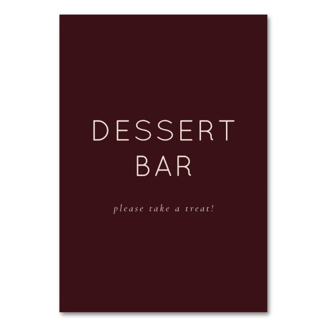 Tarjeta De Mesa Inviting Maroon Minimalist Dessert Bar Sign (Anverso)