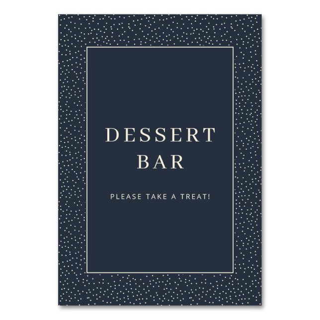 Tarjeta De Mesa Inviting Navy Minimalist Dessert Bar Sign (Anverso)