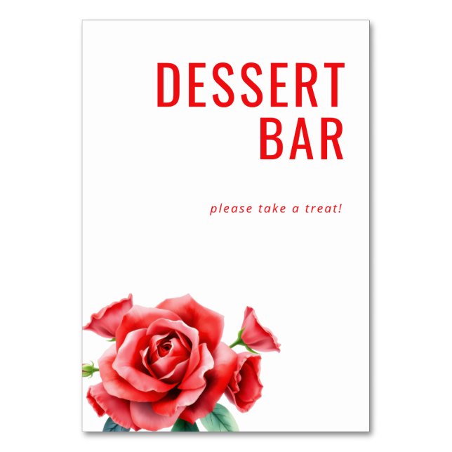 Tarjeta De Mesa Inviting Red Floral Dessert Bar Sign (Anverso)