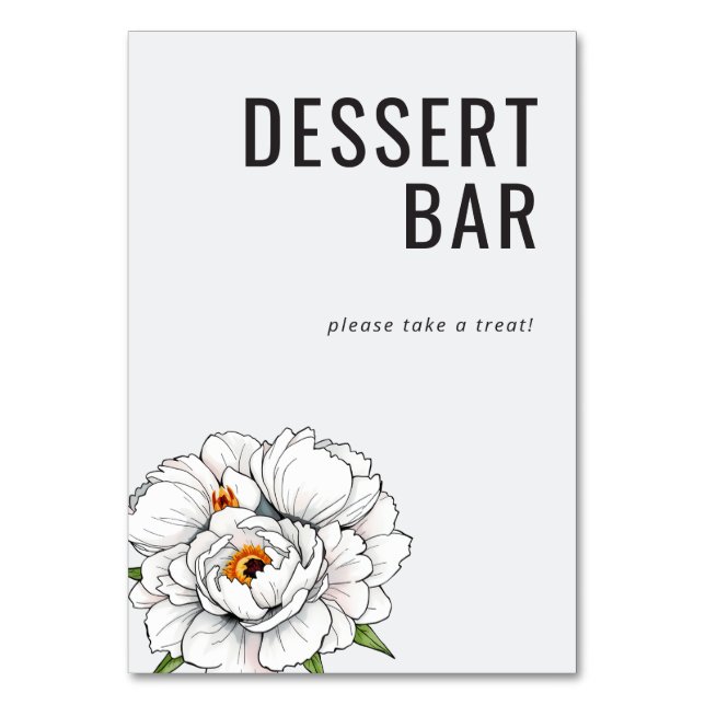 Tarjeta De Mesa Inviting White Floral Dessert Bar Sign (Anverso)