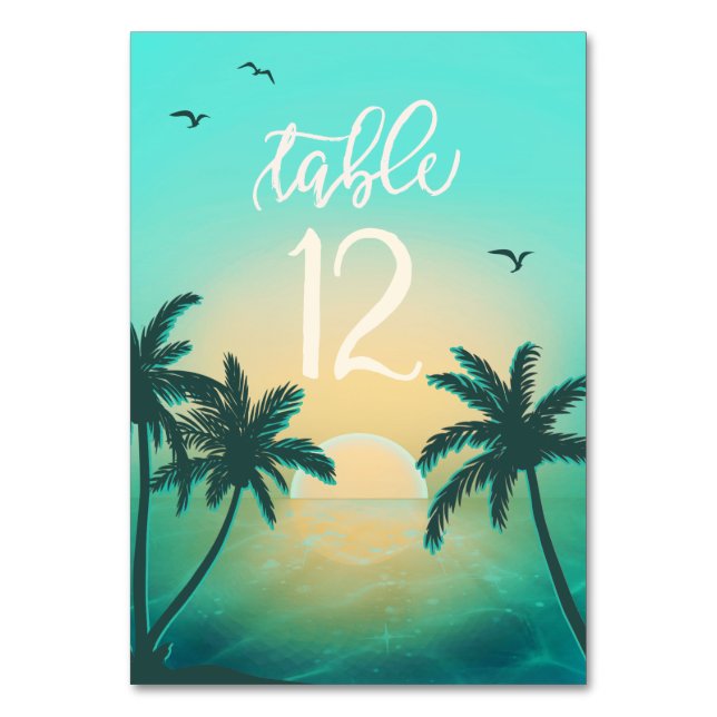 Tarjeta De Mesa Isla Tropical Amanecer Nupcial Teal ID581 (Anverso)