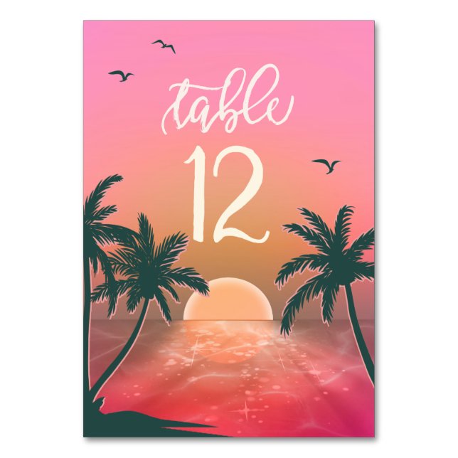 Tarjeta De Mesa Isle tropical Sunrise Boda Pink ID581 (Anverso)