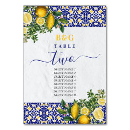 Tarjeta De Mesa Itinerario Boda de limón de mosaico mediterráneo