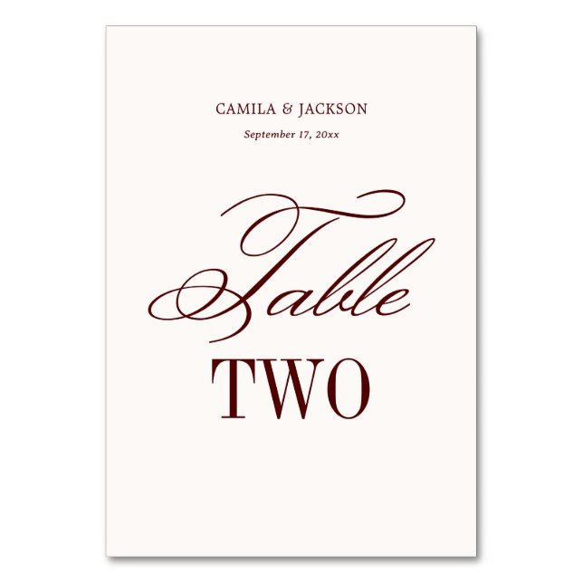 Tarjeta De Mesa Ivory and Burgundy Wedding  (Anverso)