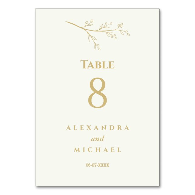 Tarjeta De Mesa Ivory Botanical Minimalist Wedding   (Anverso)