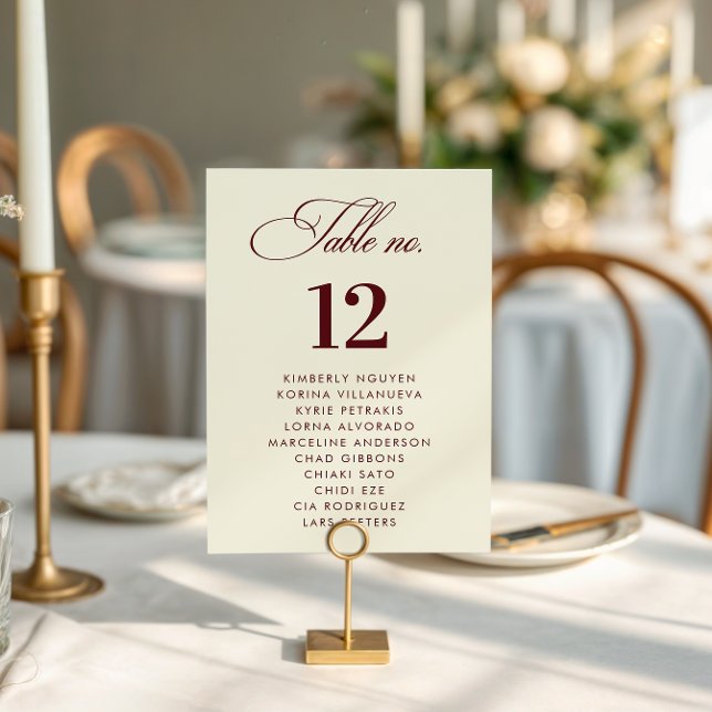 Tarjeta De Mesa Ivory Burgundy Seating Chart Names Wedding Sign (Subido por el creador)