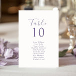 Tarjeta De Mesa Ivory | Chic Lavender Wedding Seating & Table Card<br><div class="desc">Chic and elegant wedding seating chart and table number combo features a contemporary set of purple fonts, against a soft ivory background. The design is repeated at the back. This seating card accommodates a 10 guest names. The design embues modern elegance in a minimalist style, matching other items in the...</div>