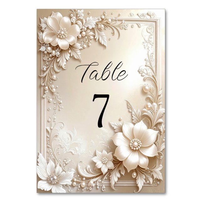 Tarjeta De Mesa Ivory Flowers Table Number (Anverso)