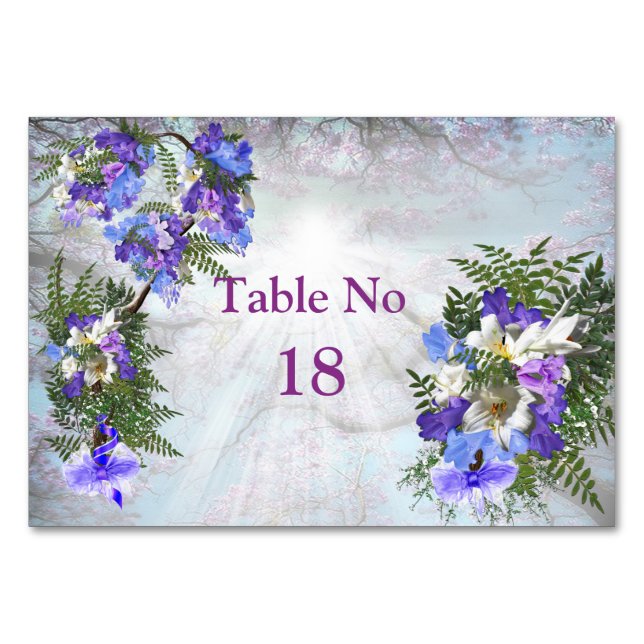 Tarjeta De Mesa Jacaranda Blooms & Lily Bouquet (Anverso)