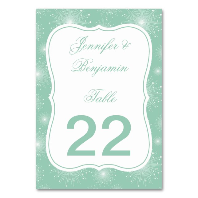 Tarjeta De Mesa Jade Mint White Sunburst Starburst Table Cards (Anverso)