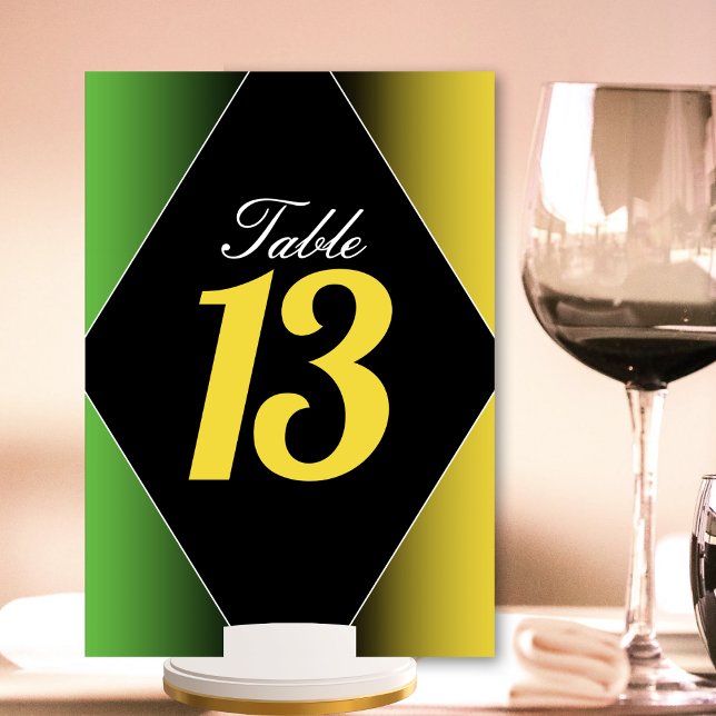 Tarjeta De Mesa Jamaica colorea restaurante Green Gold Caribbean (green black and yellow gold Jamaica Jamaican colors table number card)