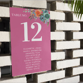 Tarjeta De Mesa Jardín Bohemio Rosa Caliente Boda de Flor Silvestr