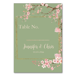 Tarjeta De Mesa Jardín Encantado Verde Salvia y Flor de Cerezo Ros