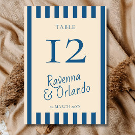 Tarjeta De Mesa Jeans Azules y Rayas Marfil Retro Minimalista Boda