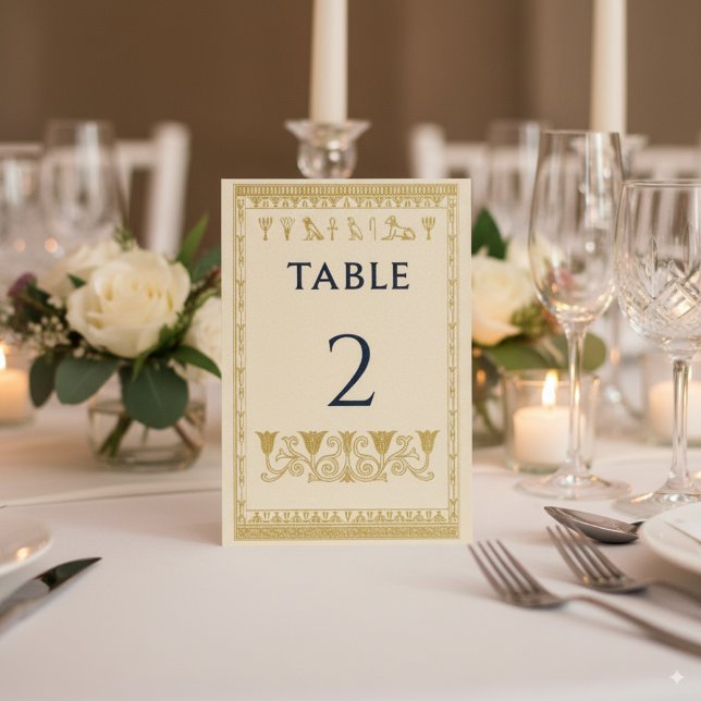 Tarjeta De Mesa Jeroglíficos Egipcios & Borde Floral – Editable (Subido por el creador)