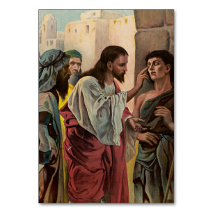 Tarjeta De Mesa Jesucristo sanando al hombre ciego