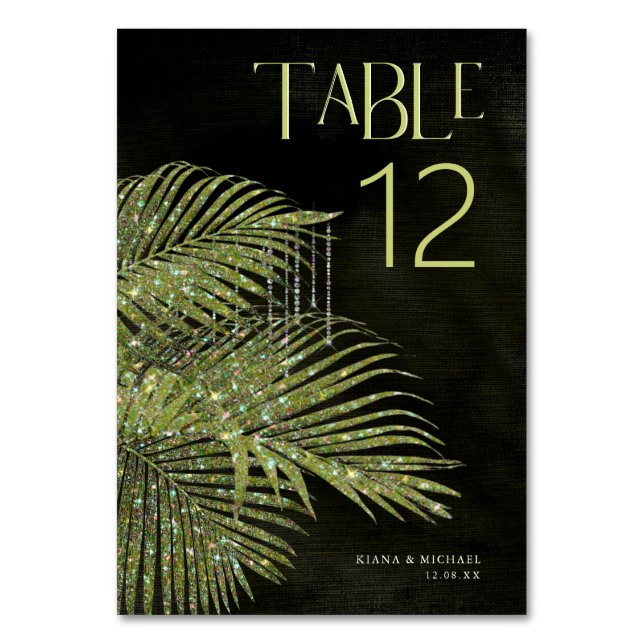 Tarjeta De Mesa Jewel Palm Leaf Boda Green ID830 (Anverso)