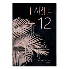 Tarjeta De Mesa Jewel Palm Leaf Boda Rosa Oro/Navy ID830