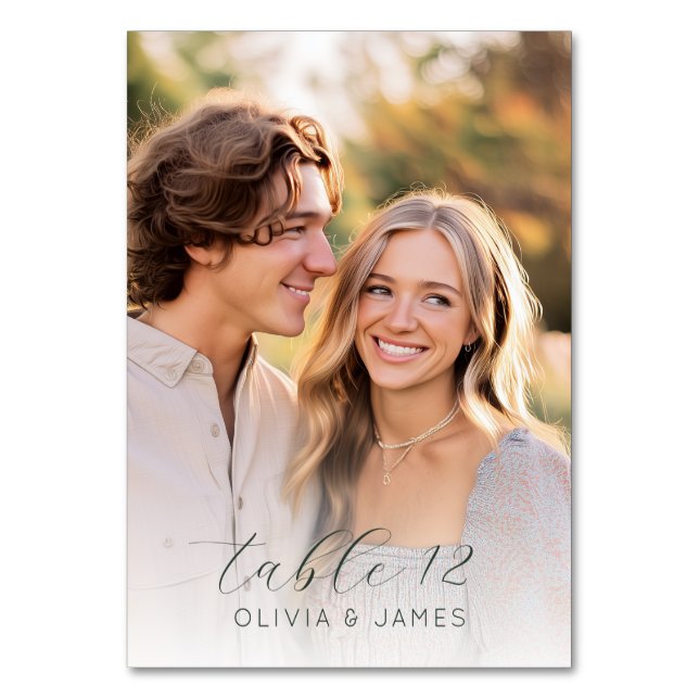 Tarjeta De Mesa Joyful Beige Romantic Photo (Reverso)