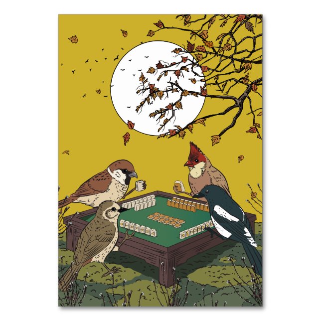 Tarjeta De Mesa Juego de pájaros jugando Mahjong  (Anverso)