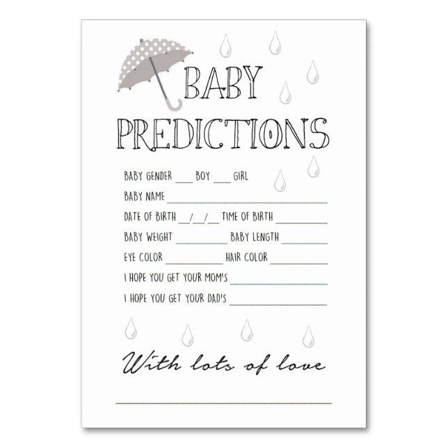 Tarjeta De Mesa Juego de predicciones para bebés para Baby Shower (Anverso)