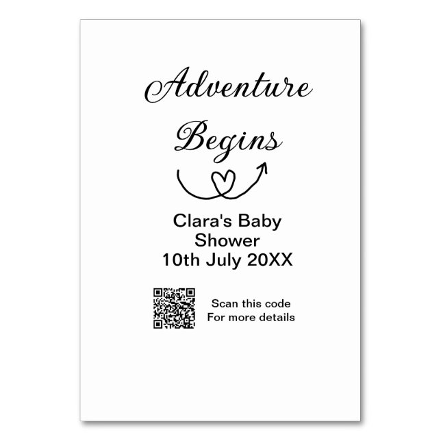 Tarjeta De Mesa La aventura comienza con la ducha de bebé barrido  (Anverso)