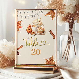 Tarjeta De Mesa La calabaza otoñal está preparando hojas de café n