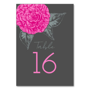 Tarjeta De Mesa La camelia entintó números grises rosados de la