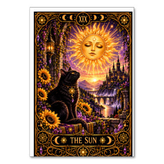Tarjeta De Mesa La carta del Sol Tarot Gato Negro Tapiz Gótico