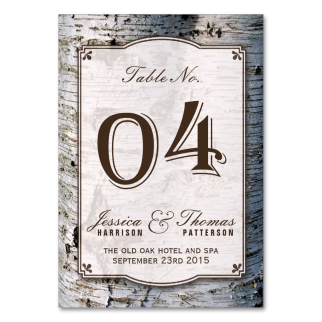 Tarjeta De Mesa La colección de Bodas de árbol de birch plateado r (Anverso)