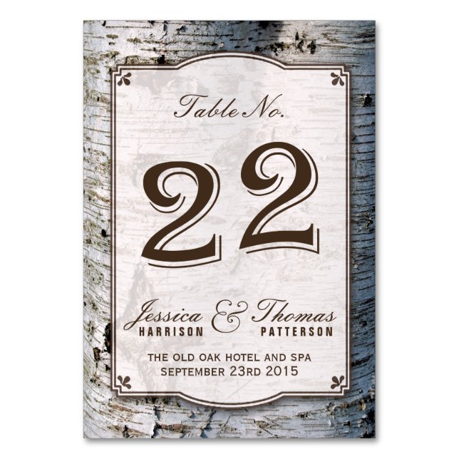 Tarjeta De Mesa La colección de Bodas de árbol de birch plateado r (Anverso)