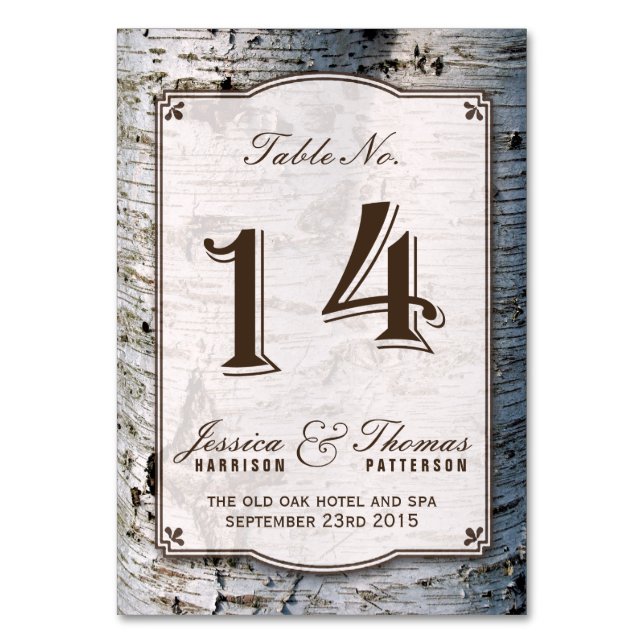 Tarjeta De Mesa La colección de Bodas de árbol de birch plateado r (Anverso)
