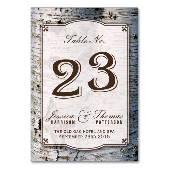 Tarjeta De Mesa La colección de Bodas de árbol de birch plateado r (Anverso)