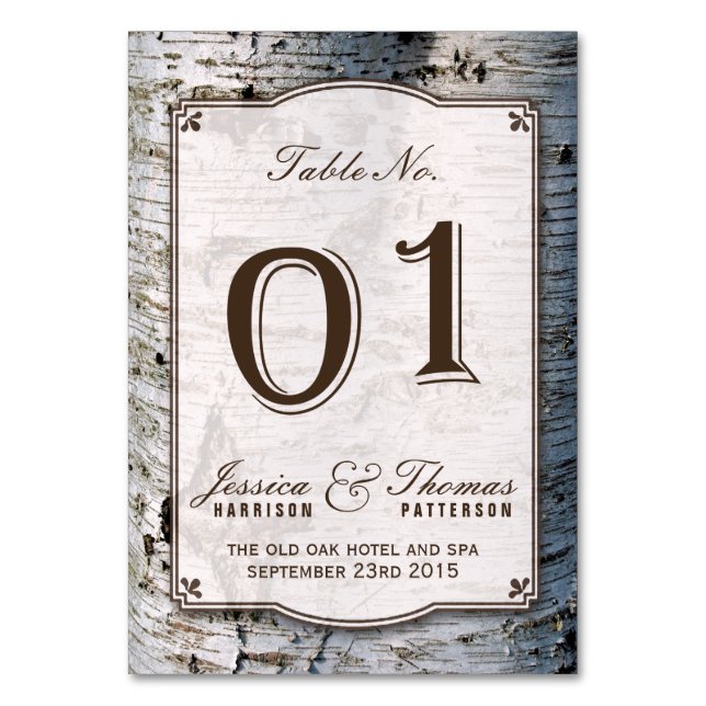 Tarjeta De Mesa La colección de Bodas de árbol de birch plateado r (Anverso)