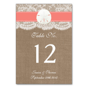 Tarjeta De Mesa La colección de bodas de arena coral en la playa