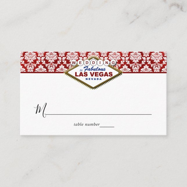 Tarjeta De Mesa La colección de Bodas Purpurinas Damask Las Vegas (Anverso)