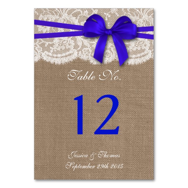 Tarjeta De Mesa La colección de Bodas Rustic Blue Bow (Anverso)