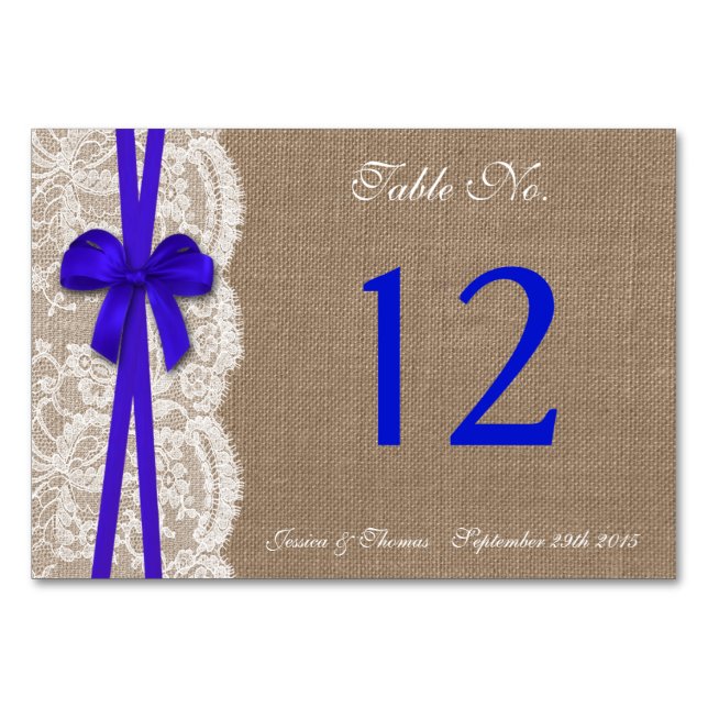 Tarjeta De Mesa La colección de Bodas Rustic Blue Bow (Anverso)