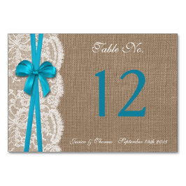 Tarjeta De Mesa La colección de Bodas Rustic Blue Bow