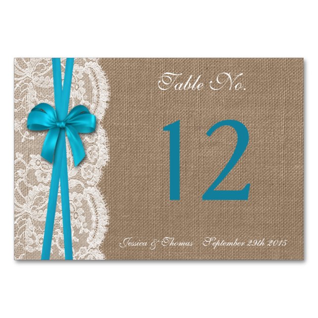 Tarjeta De Mesa La colección de Bodas Rustic Blue Bow (Anverso)