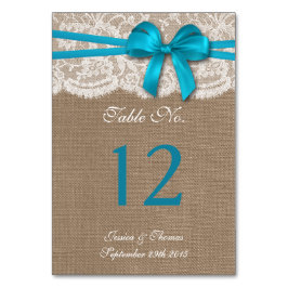 Tarjeta De Mesa La colección de Bodas Rustic Blue Bow