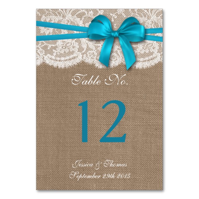 Tarjeta De Mesa La colección de Bodas Rustic Blue Bow (Anverso)
