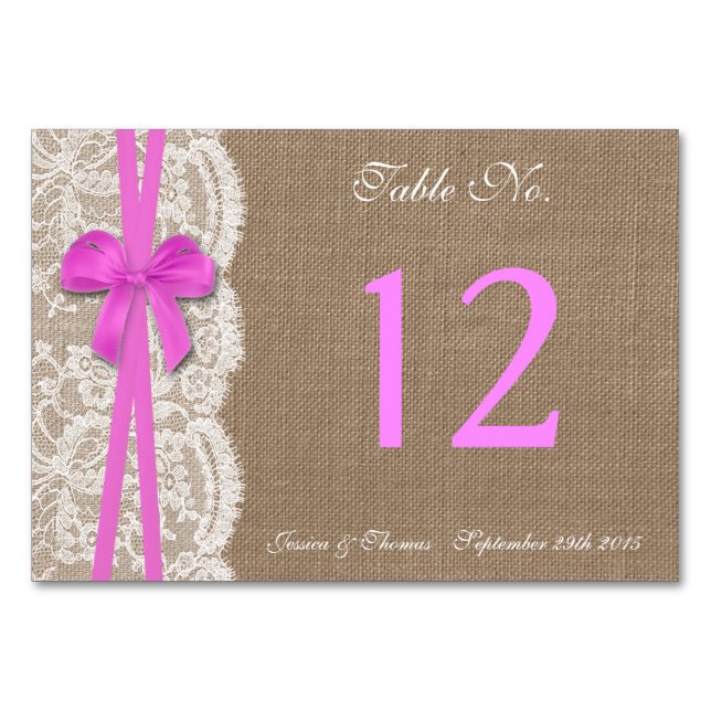Tarjeta De Mesa La colección de Bodas Rustic Pink Bow (Anverso)