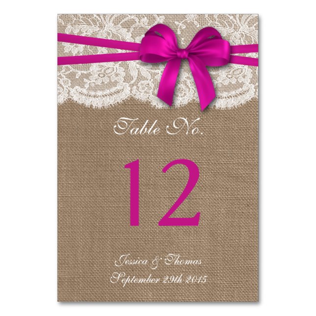 Tarjeta De Mesa La colección de Bodas Rustic Pink Bow (Anverso)