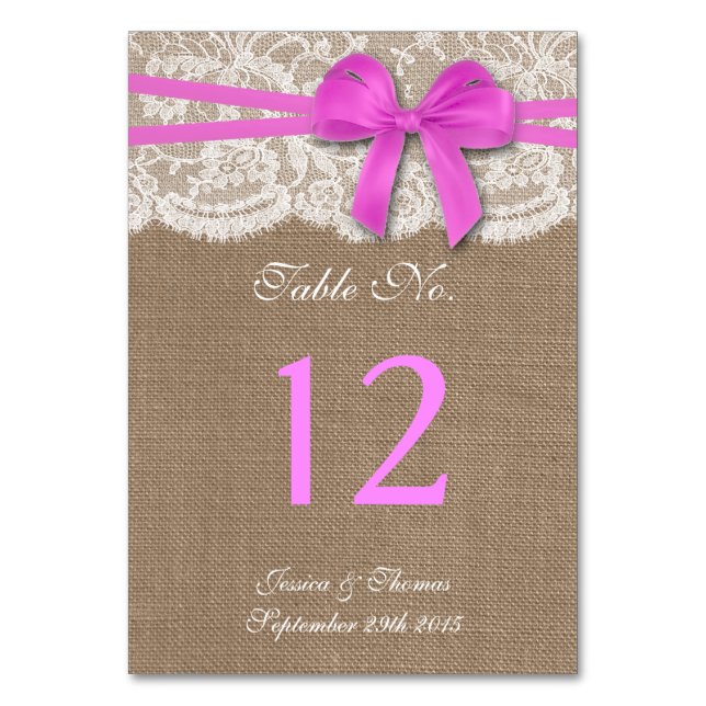 Tarjeta De Mesa La colección de Bodas Rustic Pink Bow (Anverso)