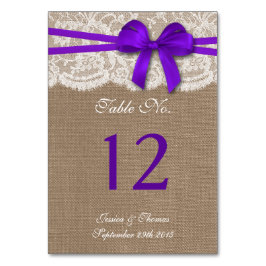 Tarjeta De Mesa La colección de Bodas Rustic Purple Bow