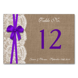 Tarjeta De Mesa La colección de Bodas Rustic Purple Bow