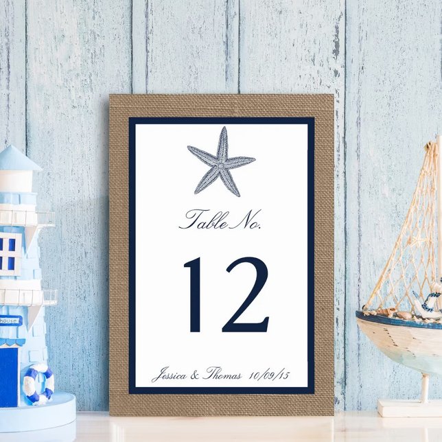 Tarjeta De Mesa La colección de bodas Starfish Burlap Beach de la  (Subido por el creador)