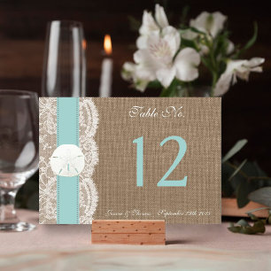 Tarjeta De Mesa La colección de bodas turquesa de arena dorada