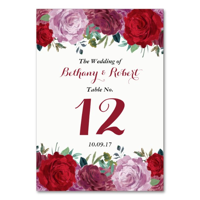 Tarjeta De Mesa La colección romántica de Bodas florales (Anverso)